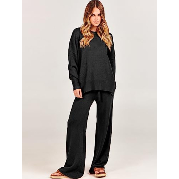 ANRABESS Women Oversized Sweater Wide Leg Pants Lounge Set
