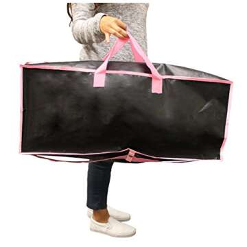 Earthwise Reusable Storage Bags Totes Extra Large Container Backpack Handles w/Zipper closure in Matte Black Great for Moving, Compatible with Ikea Frakta Carts (Set of 4) (Pink)