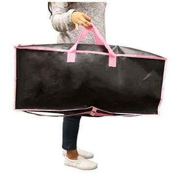 Earthwise Reusable Storage Bags Totes Extra Large Container Backpack Handles w/Zipper closure in Matte Black Great for Moving, Compatible with Ikea Frakta Carts (Set of 4) (Pink)