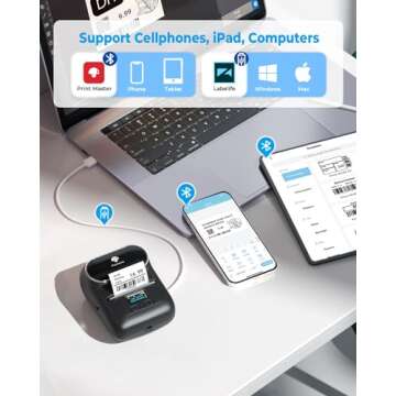 Phomemo Thermal Label Maker, Barcode Printer, M110 Upgraded Label Printer Bluetooth No Ink Portable, for Small Business, Address, Office, Home for Phone; for PC/Mac(USB), with 100 Labels, Ebony Black