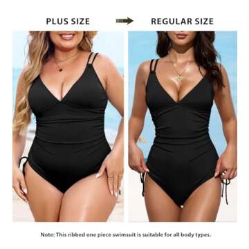 Aleumdr Sexy One Piece Swimsuit for Women Ruched Tummy Control Bathing Suit High Cut V Neck Tie Side Swimwear Black Medium