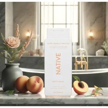 Native Luxurious Body Wash and Loofah Bundle - Sweet Peach Nectar Scent - Free of Sulfates, Parabens, and Phthalates - 100% Vegan & Cruelty-Free - 18 oz.
