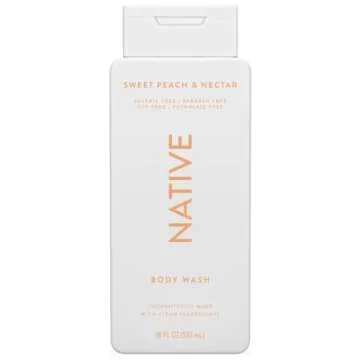 Native Luxurious Body Wash and Loofah Bundle - Sweet Peach Nectar Scent - Free of Sulfates, Parabens, and Phthalates - 100% Vegan & Cruelty-Free - 18 oz.