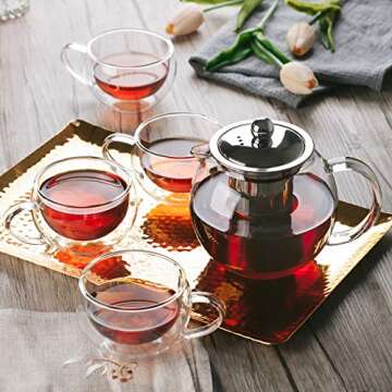 BTaT- Glass Tea Pot Set, Set of 4, Tea Set, Tea Cups, Tea Pot, Glass Tea Cup, Tea Kettles Stovetop, ...