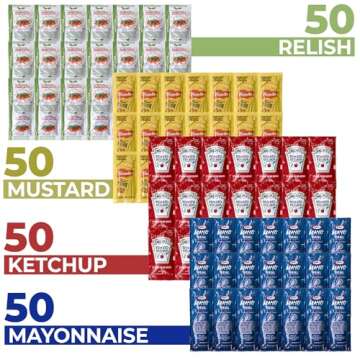 Grab-n-Go Condiment Packs - 50 Single Serve Pouches of Each: Ketchup, Mustard, Relish, and Mayo - Gr...