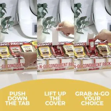 Grab-n-Go Condiment Packs - 50 Single Serve Pouches of Each: Ketchup, Mustard, Relish, and Mayo - Great for Picnics, Boxed Lunch, BBQ, Travel, Picnic and Parties (200 Condiment Packets Total)