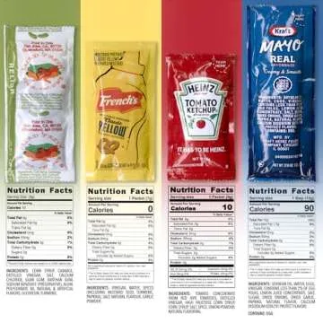Grab-n-Go Condiment Packs - 50 Single Serve Pouches of Each: Ketchup, Mustard, Relish, and Mayo - Great for Picnics, Boxed Lunch, BBQ, Travel, Picnic and Parties (200 Condiment Packets Total)