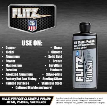 Flitz Metal Polish and Cleaner Liquid for All Metal, Also Works On Plastic, Fiberglass, Aluminum, Je...