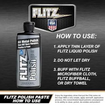 Flitz Metal Polish and Cleaner Liquid for All Metal, Also Works On Plastic, Fiberglass, Aluminum, Jewelry, Sterling Silver: Great for Headlight Restoration and Rust Remover, 3.4 oz
