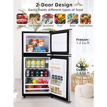KRIB BLING Refrigerator with Freezer 3.5 Cu.Ft Energy Saving Compact Silver