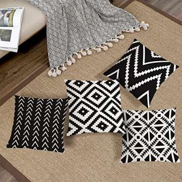 KLSMYHOKI Waterproof Outdoor Pillow Covers 18x18 Set of 4 Boho Black and White Outdoor Pillows for P...