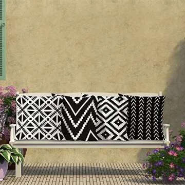 KLSMYHOKI Waterproof Outdoor Pillow Covers 18x18 Set of 4 Boho Black and White Outdoor Pillows for Patio Furniture Decorative Garden Cushion Couch Throw Pillows Covers Farmhouse Home Decor