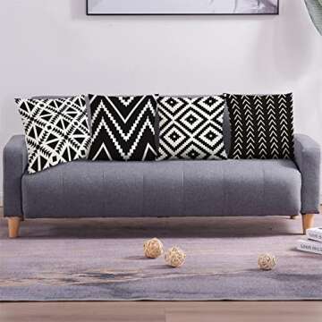 KLSMYHOKI Waterproof Outdoor Pillow Covers 18x18 Set of 4 Boho Black and White Outdoor Pillows for Patio Furniture Decorative Garden Cushion Couch Throw Pillows Covers Farmhouse Home Decor