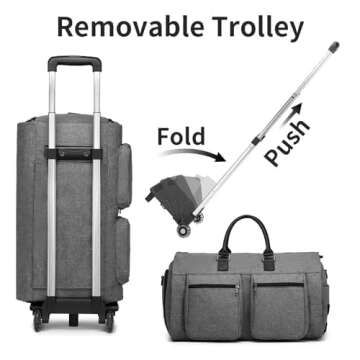 Rolling Garment Bag,Rolling Duffle Bag with Wheels Rolling Garment Bags for Travel with Shoe Pouch Carry On Bag Weekender Bags Garment Duffel Bag for Women-Grey