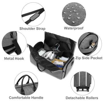 Rolling Garment Bag,Rolling Duffle Bag with Wheels Rolling Garment Bags for Travel with Shoe Pouch Carry On Bag Weekender Bags Garment Duffel Bag for Women-Grey