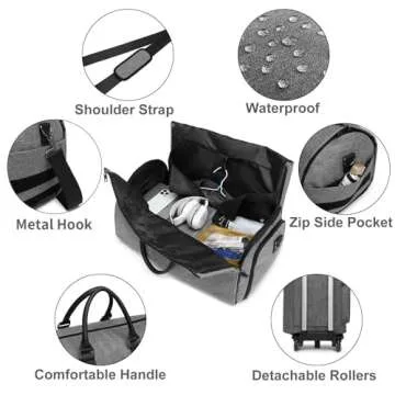 Rolling Garment Bag,Rolling Duffle Bag with Wheels Rolling Garment Bags for Travel with Shoe Pouch Carry On Bag Weekender Bags Garment Duffel Bag for Women-Grey