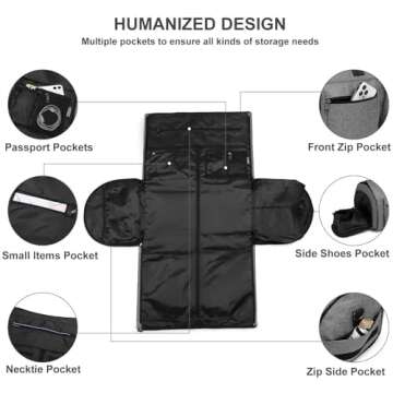 Rolling Garment Bag,Rolling Duffle Bag with Wheels Rolling Garment Bags for Travel with Shoe Pouch Carry On Bag Weekender Bags Garment Duffel Bag for Women-Grey