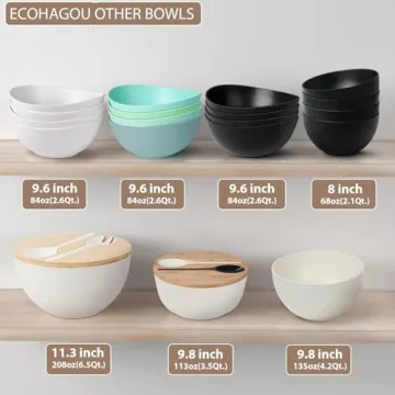ECOHAGOU Serving Bowls Set of 4 - Lightweight Bamboo Fiber