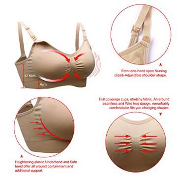 DAISITY Womens Seamless Sleep Nursing Bra for Breastfeeding Clip Down Maternity Bras Pack of 3 Color Black Beige Pink Size M