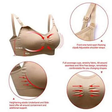 DAISITY Womens Seamless Sleep Nursing Bra for Breastfeeding Clip Down Maternity Bras Pack of 3 Color Black Beige Pink Size M
