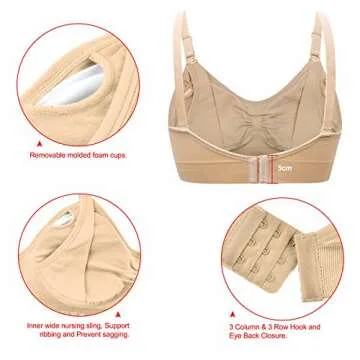 DAISITY Womens Seamless Sleep Nursing Bra for Breastfeeding Clip Down Maternity Bras Pack of 3 Color Black Beige Pink Size M