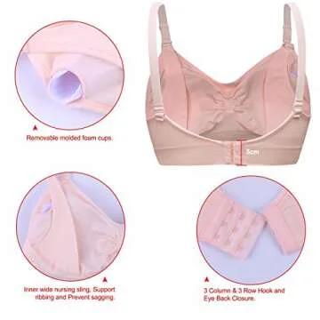 DAISITY Womens Seamless Sleep Nursing Bra for Breastfeeding Clip Down Maternity Bras Pack of 3 Color Black Beige Pink Size M