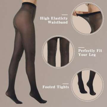 MANZI Sparkly Tights for Women, Lurex Metallic Shimmer Tights, 50 Denier Womens Glitter Tights (Black/Gold,L/XL)