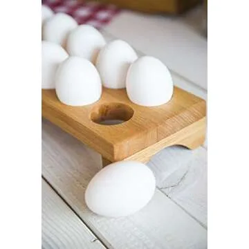 Wooden Egg Tray Dozen Eggs Holder Natural Organizer, Container, Stand, Display Usable in Kitchen Refrigerator or Countertop