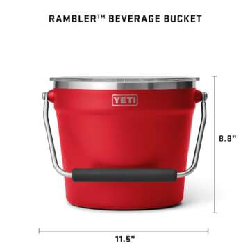 YETI Rambler Beverage Bucket, Double-Wall Vacuum Insulated Ice Bucket with Lid, Rescue Red