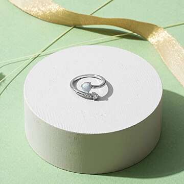 PAVOI 14K White Gold Plated Adjustable Created White Opal Rings | Stacking Rings | Gold Rings for Women