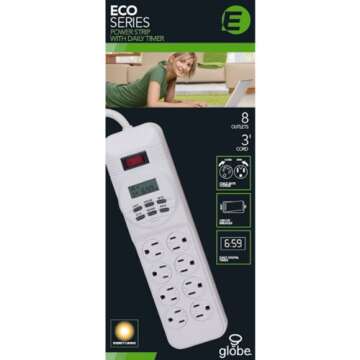 Globe Electric 24201 8 Outlet Power Strip with Digital Timer for Home Automation