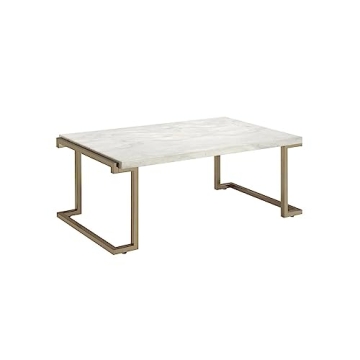 Elegant Faux Marble Coffee Table in Champagne Beige