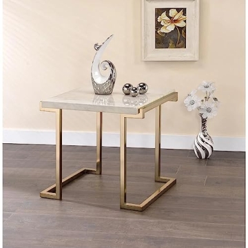 Elegant Faux Marble Coffee Table in Champagne Beige