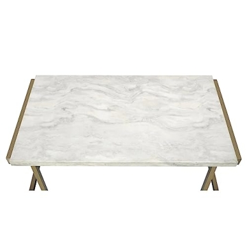 Elegant Faux Marble Coffee Table in Champagne Beige