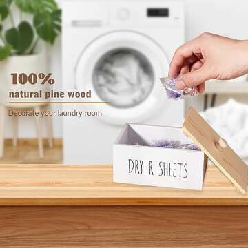 zoocatia Laundry Room Decor Dryer Sheet Container Wood Detergent Dispenser Holder Organization and S...
