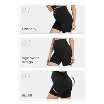 HOFISH Women's Maternity Yoga Shorts Over The Belly Summer Active Workout Running Pants Pockets Black M