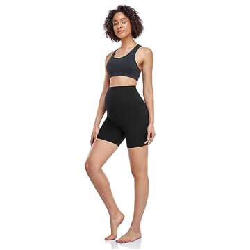 HOFISH Women's Maternity Yoga Shorts Over The Belly Summer Active Workout Running Pants Pockets Black M