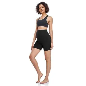 HOFISH Women's Maternity Yoga Shorts Over The Belly Summer Active Workout Running Pants Pockets Black M