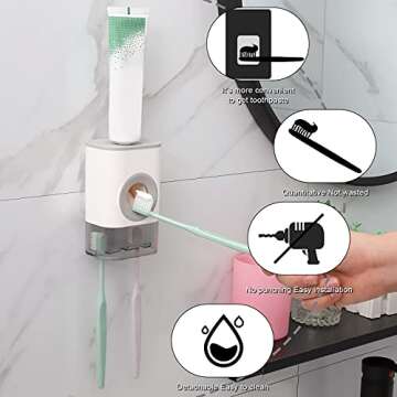 Maqqet Automatic Toothpaste Dispenser SqueezerToothbrush Holder for Bathroom Wall Mounted Kids Electric Shower Toothbrush Holder