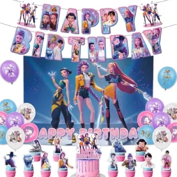 RTTUIOP Birthday Decorations Kpop Korean Idol Demon Movie Hunters Happy Birthday Banner Supplies Dec...