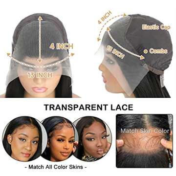 Idoli Straight Lace Front Wigs Human Hair 13X4 HD Transparent Lace Front Wigs Human Hair Pre Plucked For Women 150% Density Brazilian Glueless Wigs Human Hair with Baby Hair (22 Inch, Natural Black)