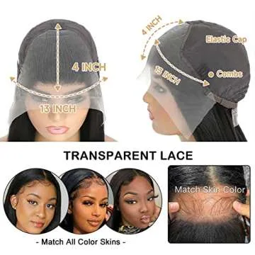 Idoli Straight Lace Front Wigs Human Hair 13X4 HD Transparent Lace Front Wigs Human Hair Pre Plucked For Women 150% Density Brazilian Glueless Wigs Human Hair with Baby Hair (22 Inch, Natural Black)
