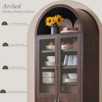 Stylish 71" Tall Arched Kitchen Pantry Cabinet - IFGET