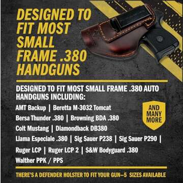 The Defender Leather IWB Holster - Made in USA - Fits Ruger LCP, LCP2, Sig P238, P290, S&W Bodyguard...