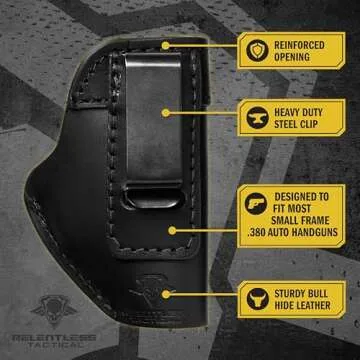 The Defender Leather IWB Holster - Made in USA - Fits Ruger LCP, LCP2, Sig P238, P290, S&W Bodyguard .380 and Most .380's Made in USA - Charred Oak Left Handed