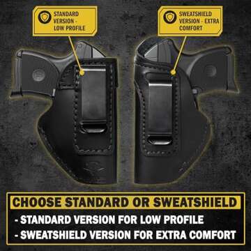 The Defender Leather IWB Holster - Made in USA - Fits Ruger LCP, LCP2, Sig P238, P290, S&W Bodyguard .380 and Most .380's Made in USA - Charred Oak Left Handed