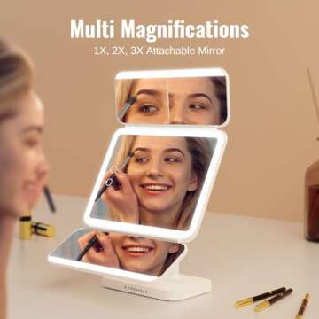 EASEHOLD Makeup Mirror with Lights, Rechargable Lighted Vanity Mirror with 116 LEDs, 1X/2X/3X Magnif...