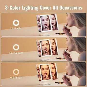 EASEHOLD Makeup Mirror with Lights, Rechargable Lighted Vanity Mirror with 116 LEDs, 1X/2X/3X Magnifying, 3-Color Mirror with LED Lights,5000 mAh Lighted Makeup Mirror, Adjustable Brightness/Angle