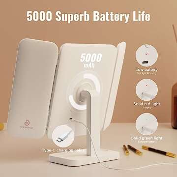 EASEHOLD Makeup Mirror with Lights, Rechargable Lighted Vanity Mirror with 116 LEDs, 1X/2X/3X Magnifying, 3-Color Mirror with LED Lights,5000 mAh Lighted Makeup Mirror, Adjustable Brightness/Angle