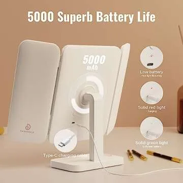 EASEHOLD Makeup Mirror with Lights, Rechargable Lighted Vanity Mirror with 116 LEDs, 1X/2X/3X Magnifying, 3-Color Mirror with LED Lights,5000 mAh Lighted Makeup Mirror, Adjustable Brightness/Angle